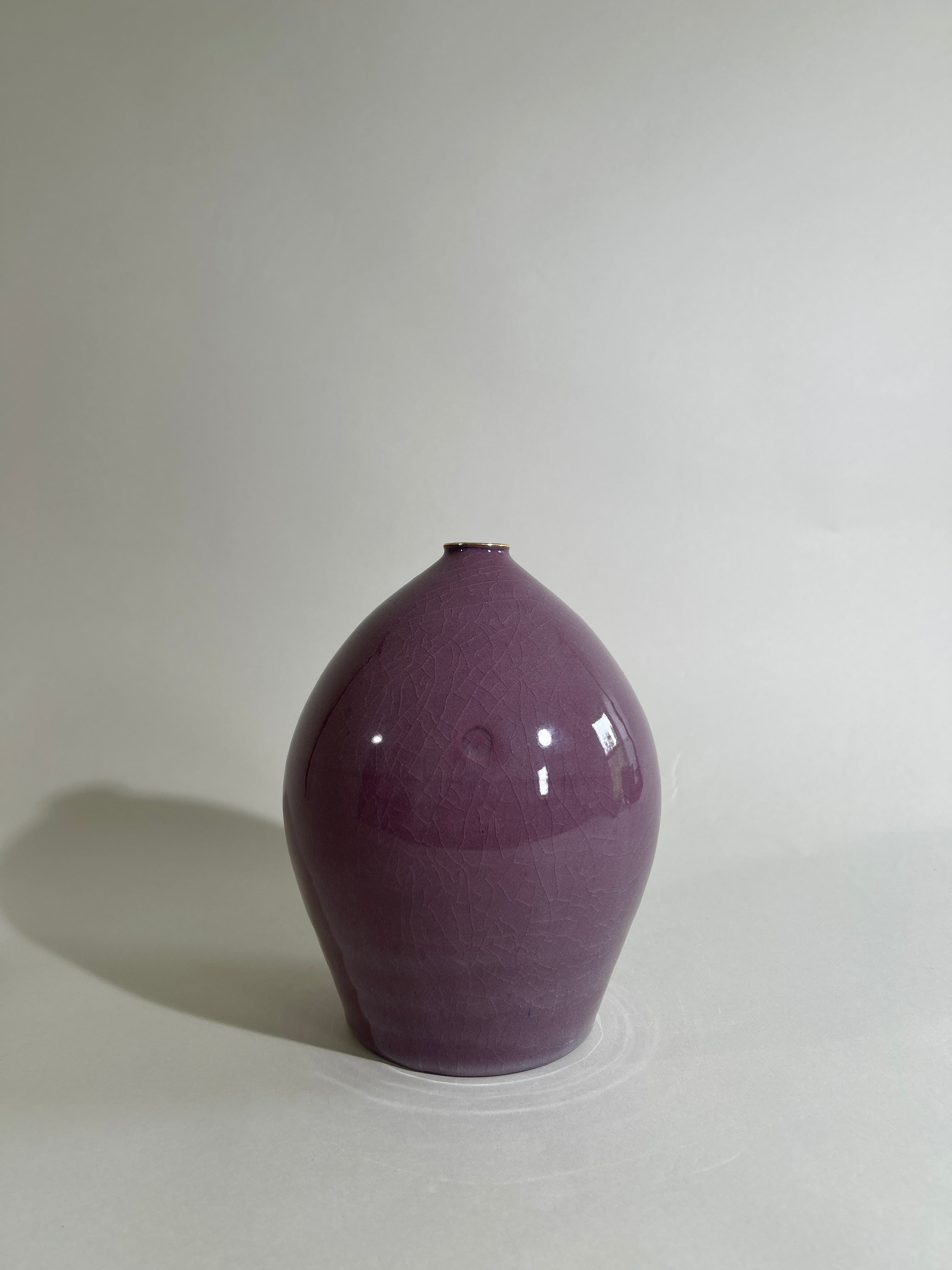 Shortest Purple Bottle with carved circle and gold luster