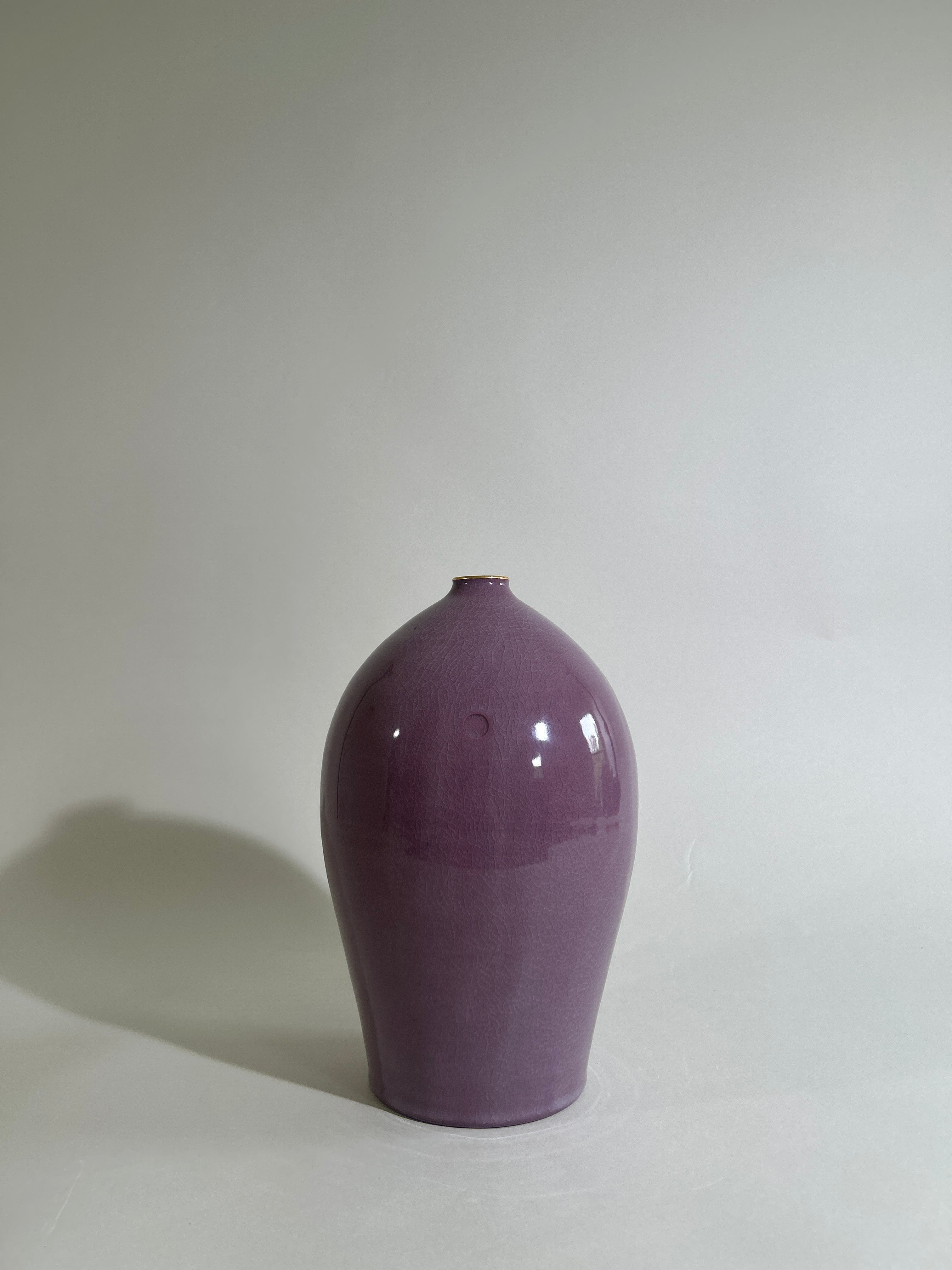 Tallest Purple Bottle with carved circle and gold luster