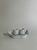 Porcelain leaf cup duo with tray one tray two shot glasses