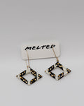 Earrings 18k gold filled kidney wire porcelain diamond black and white