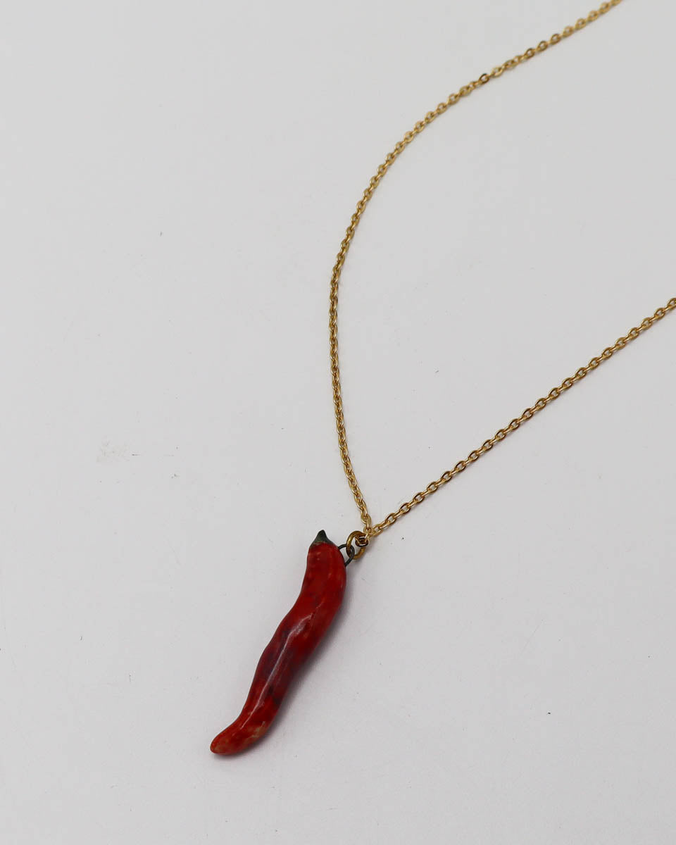 18 Inch Gold-plated brass necklace red thai chili