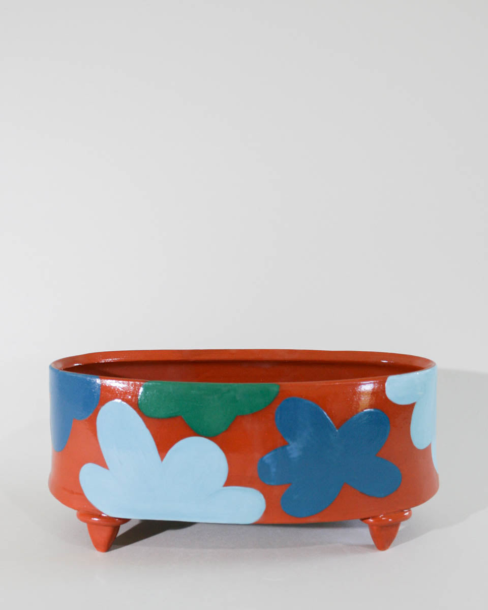 blue oval planter w feet