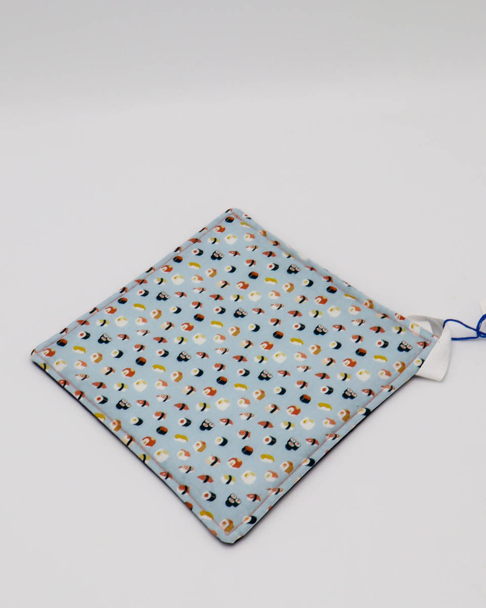 7x7" Pot Holder/Hot Pad: Sushi front, navy back