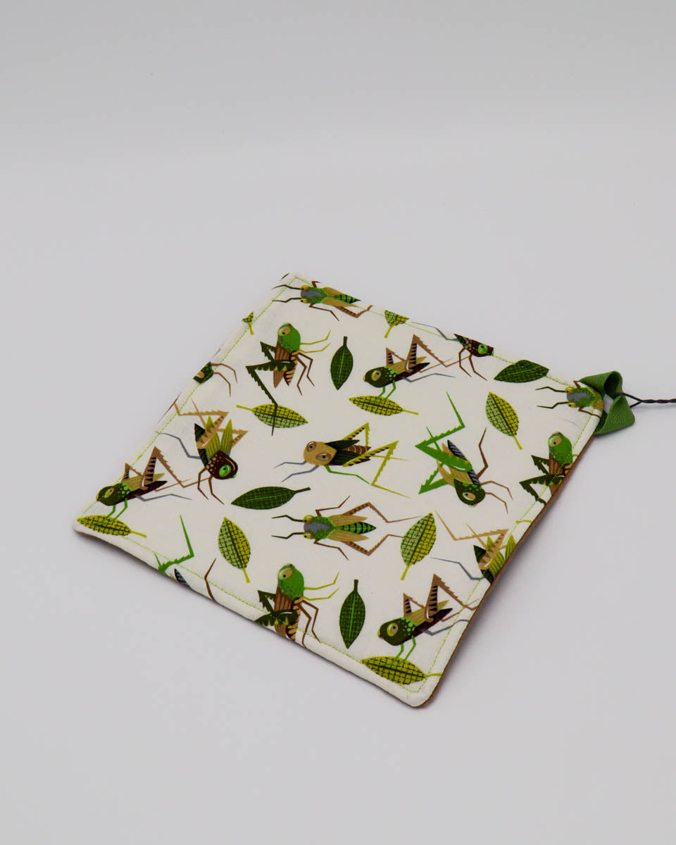 7x7" Pot Holder/Hot Pad: Grasshoppers front, brown back