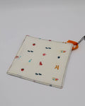7x7" Pot Holder/Hot Pad: Minimalist ants/berries/etc. on cream bkgrd front & back, orange tab