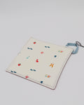 7x7" Pot Holder/Hot Pad: Minimalist ants/berries/etc. on cream bkgrd front, red back