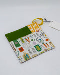 7x7" Pot Holder/Hot Pad: Kitchen, green, yellow chevron 3-panel front, gray back