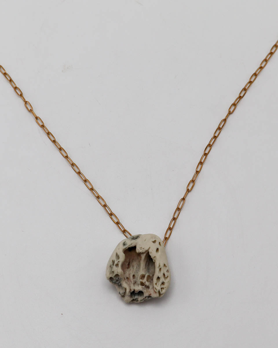 20 Inch Brass necklace organic porcelain pendant white