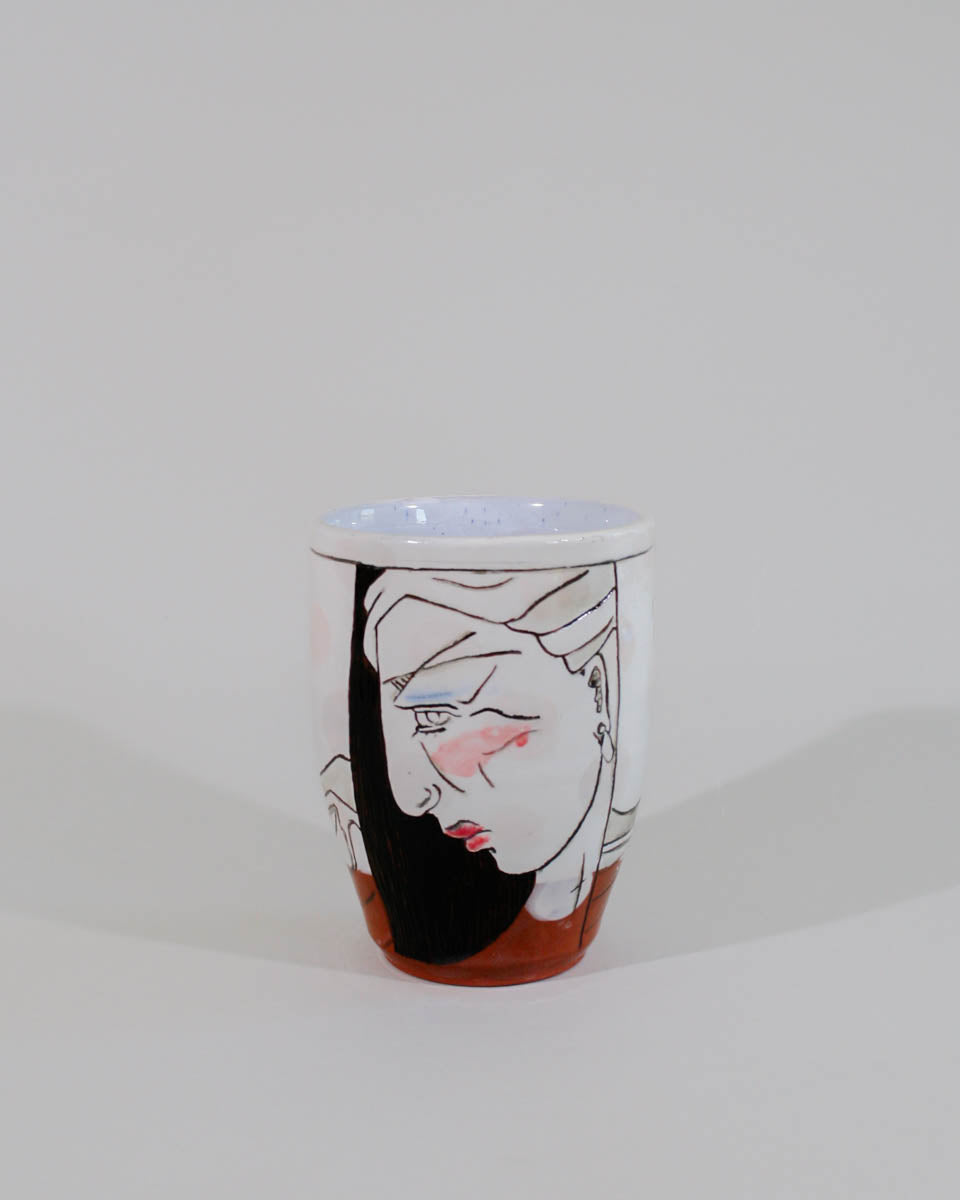 Cup   vase  tall narrow form with drawing 1