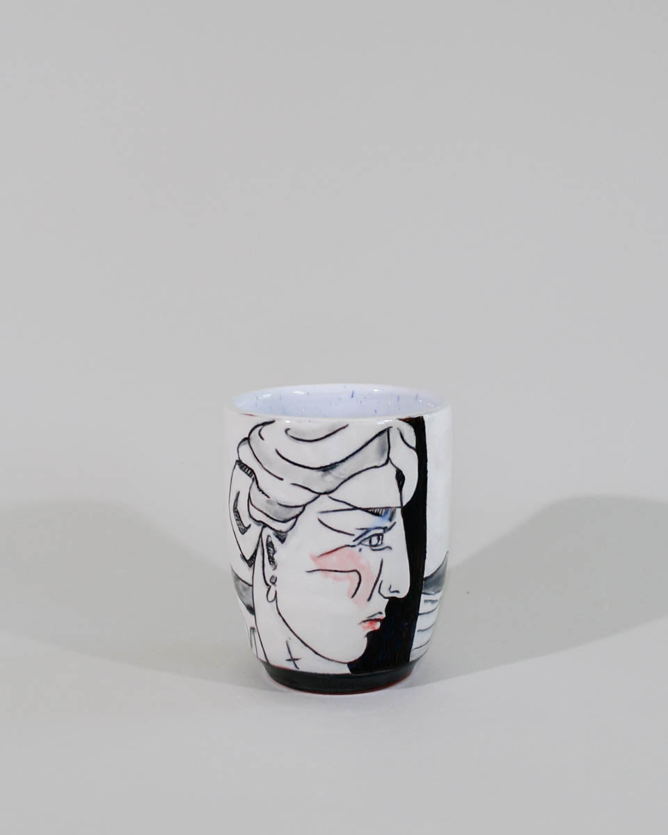 Cup   vase  tall narrow form with drawing 2