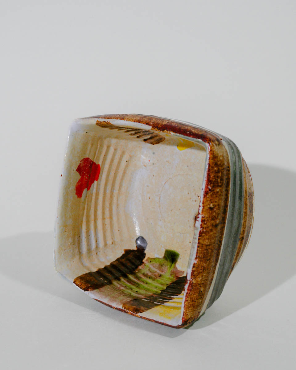 Square Bowl, Stripes and Red Dot