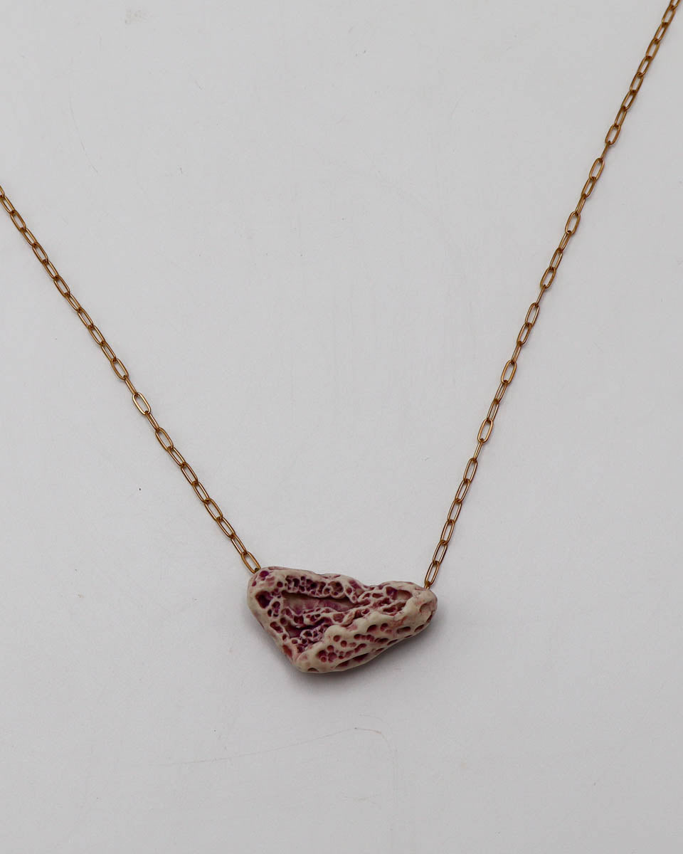 20 Inch Brass necklace organic porcelain pendant purple