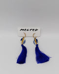 Earrings 18k gold hoop with clasp round porcelian and fringe blue