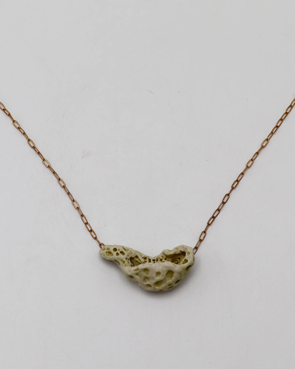 20 Inch Brass necklace organic porcelain pendant green