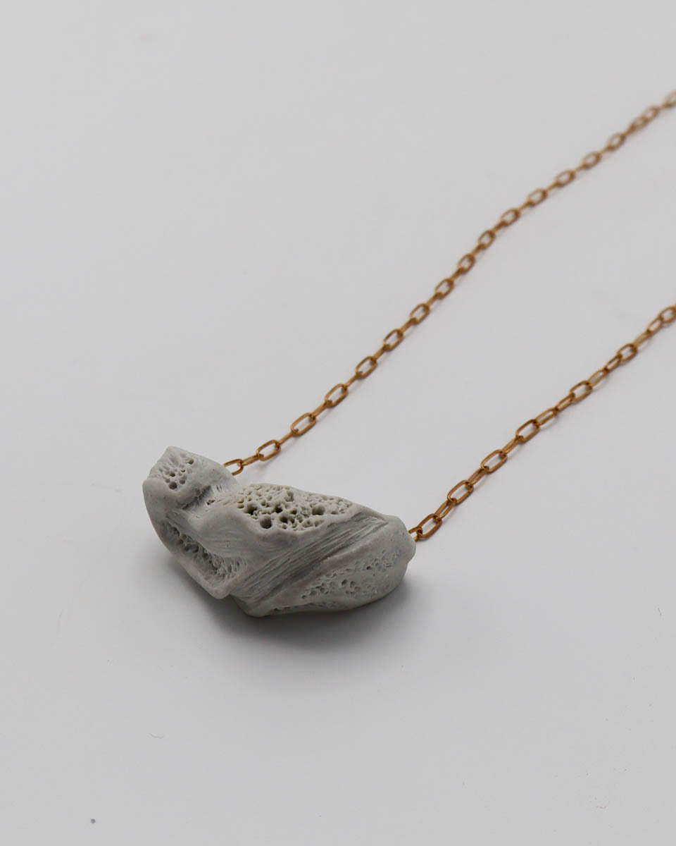 20 Inch Brass necklace organic porcelain pendant brown