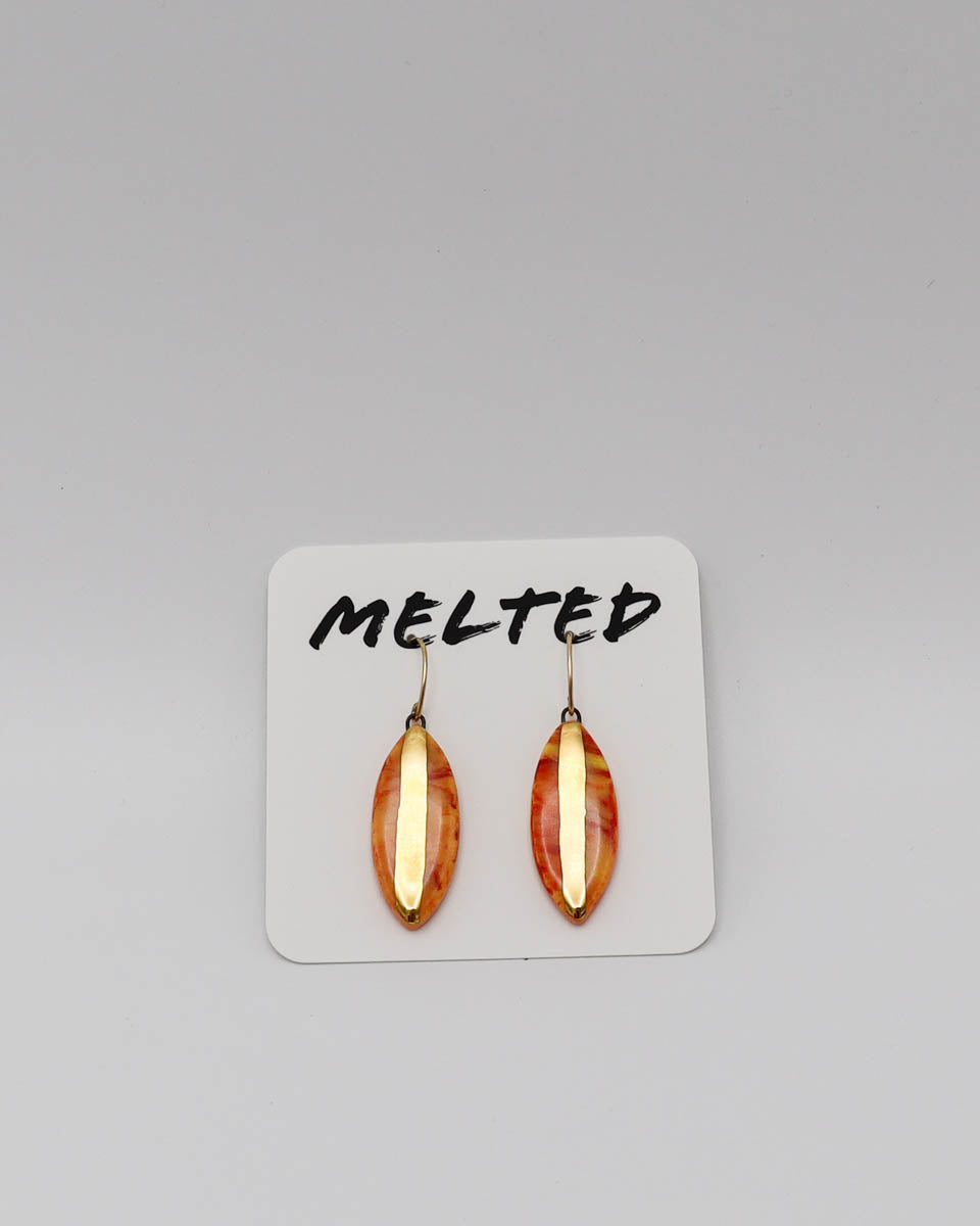 Earrings 18k gold filled earwire surfboard orange marble