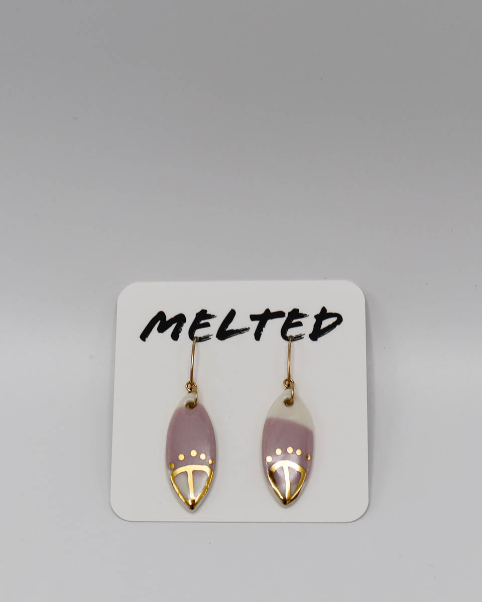 Earrings 18k gold filled earwire surfboard lilac and white